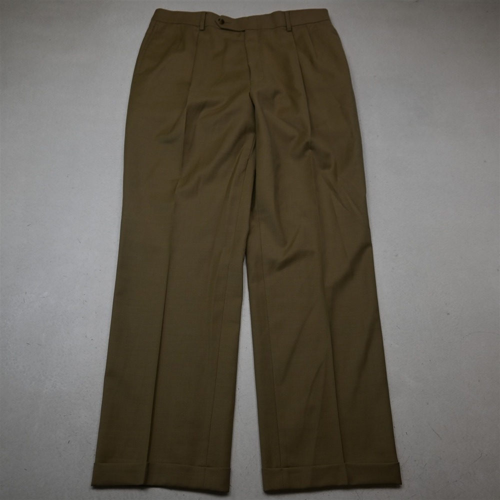 Nautica 34x32 Khaki 100% Wool Pleated Cuffed Classic Dress Mens Pants